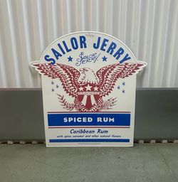 2015 SAILOR JERRY Caribbean RUM “Eagle CREST” Spiced RUM Tin/METAL Sign PROMOTIONAL •Advertisement MERCHANDISE 👀 (please read description )