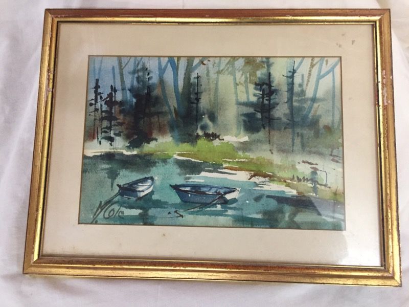 Orig framed landscape Watercolor by M. Cole, listed artist