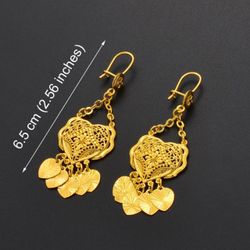 24K Gold Plated Heart Drop Anniyo For Women Girls, Arab Ghana Nigeria Earring - ERG