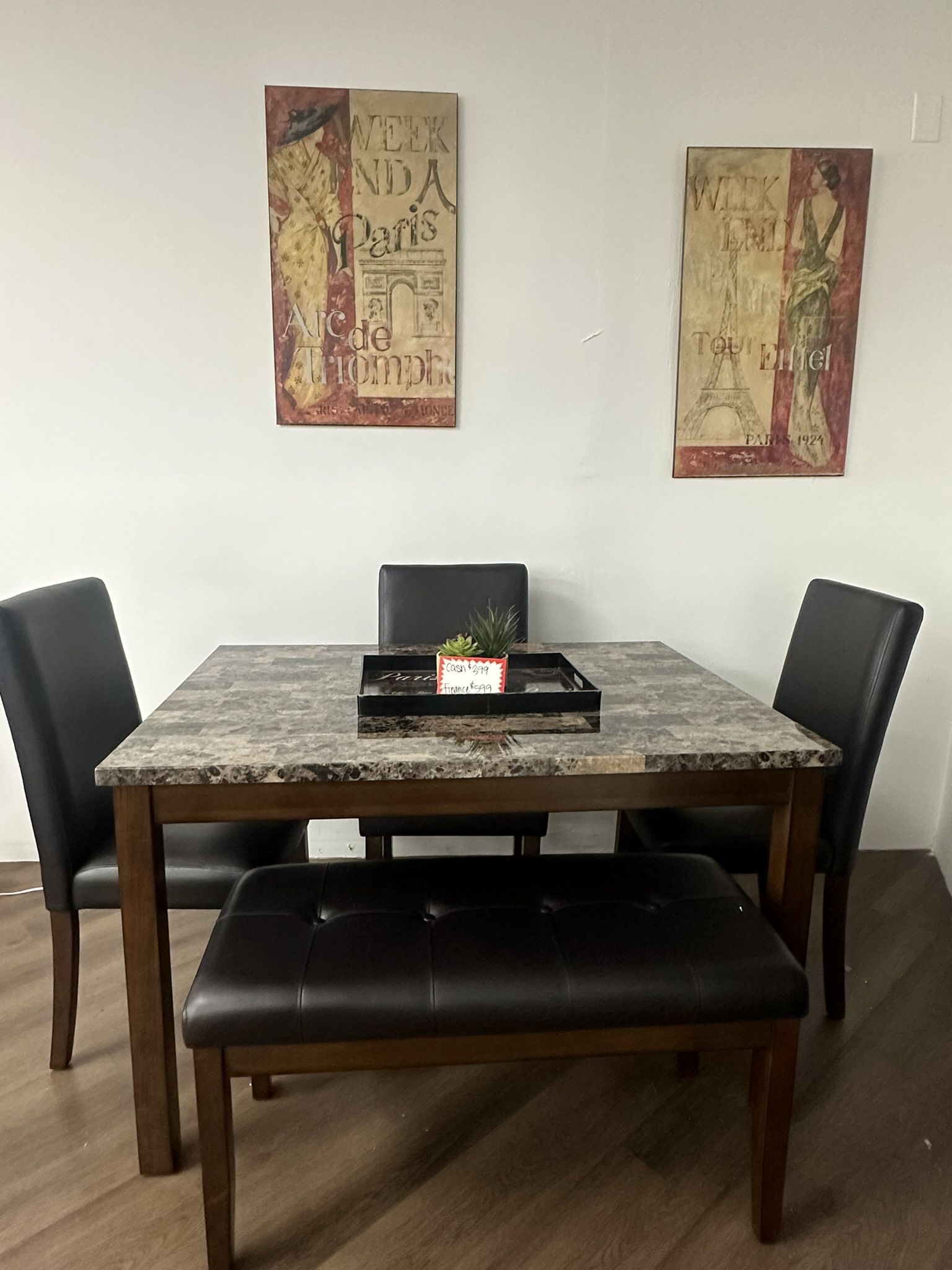 5pc Marble Dining Table & Bench