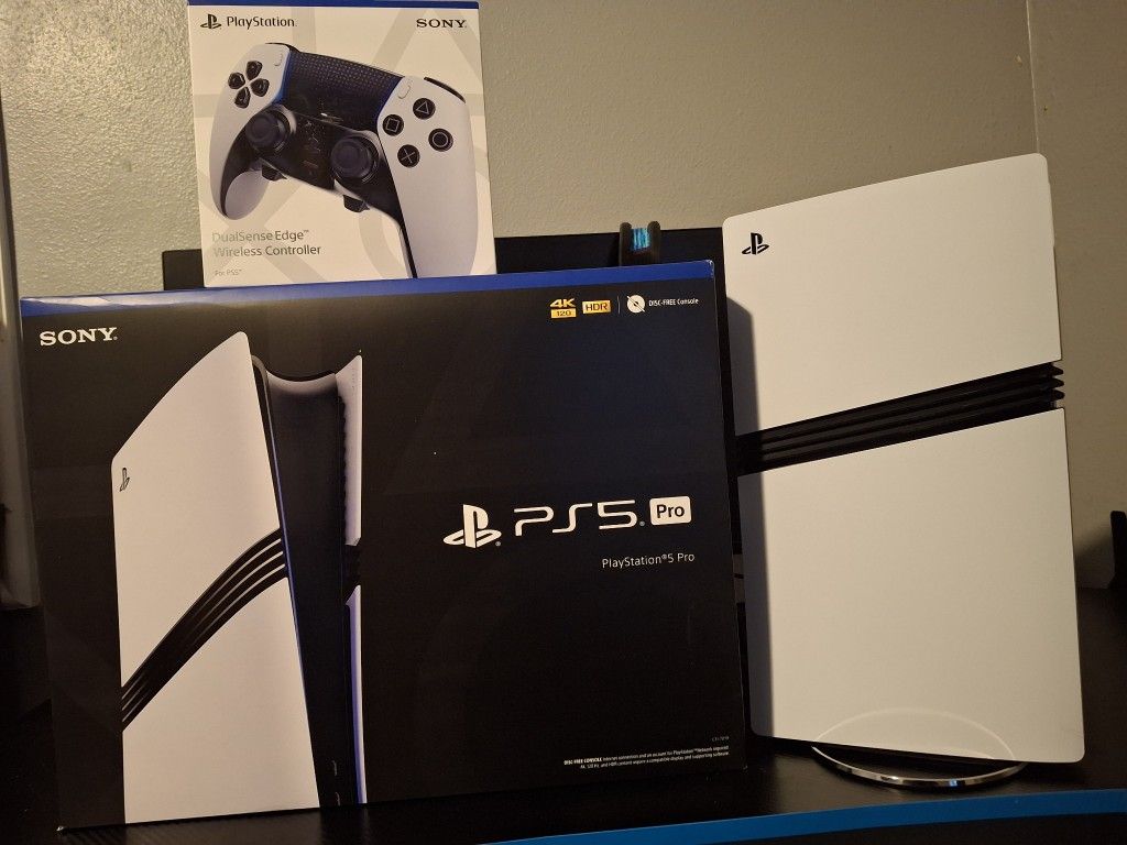 PlayStation 5 Pro With PlayStation Dual Sense Edge Controller And PS5 Pro Vertical Stand
