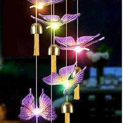 Solar Butterfly Wind Chimes Color Changing Six Butterfly Waterproof

