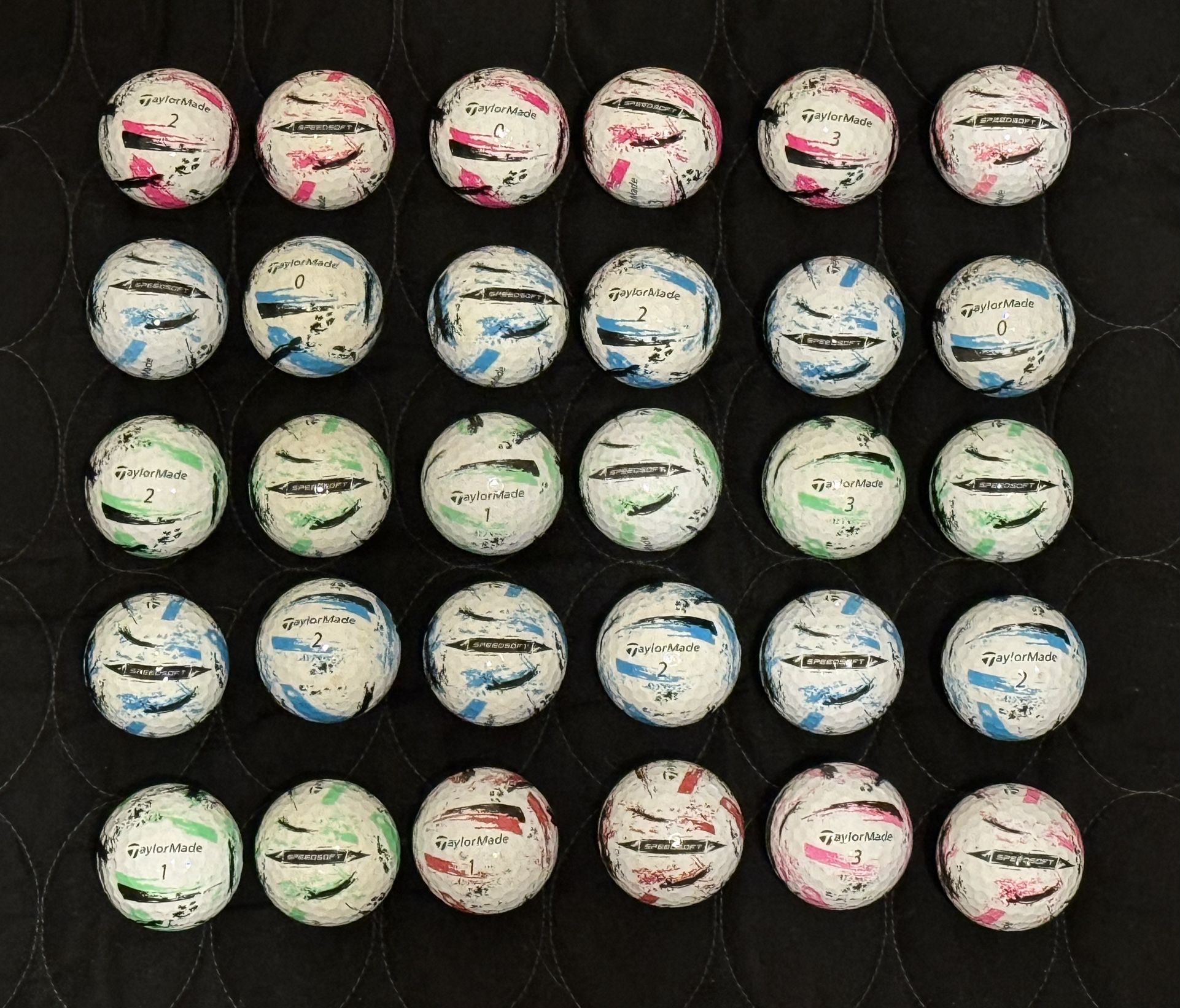 30 TaylorMade SpeedSoft Ink Golf Balls Used 4A Condition AAAA Grade Multi-Color