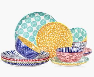 Selamica Ceramic Plates and Bowls Sets,12 Pieces Dinnerware Sets for 4,Scratch Resistant Dish Set,Dishwasher & Microwave Safe, Assorted Colors $69.99