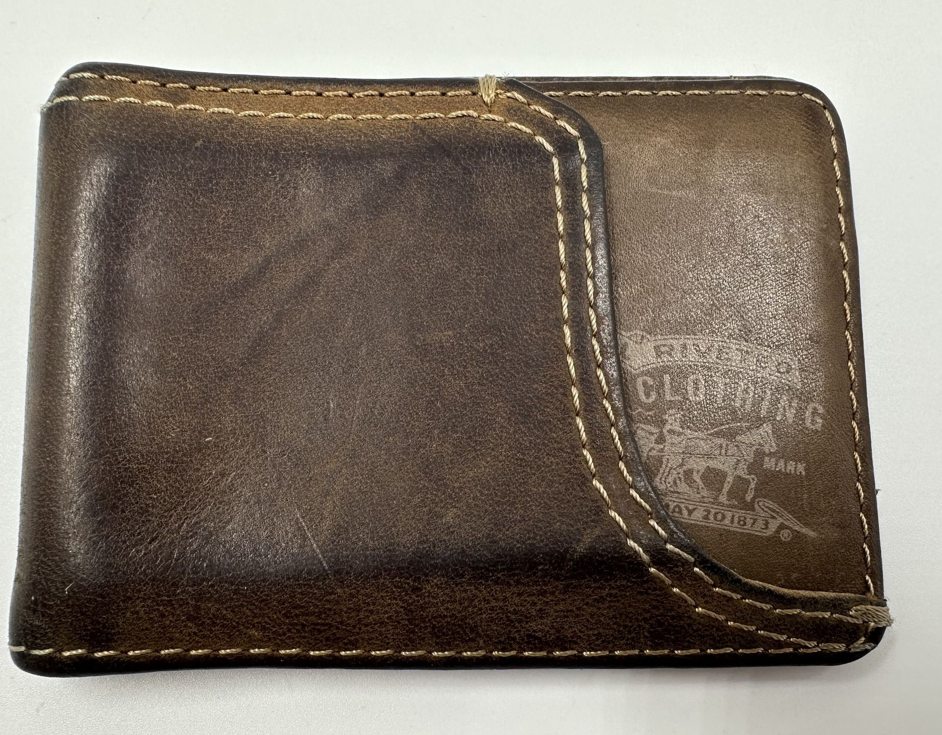 Levi Strauss & Co Original Riveted Brown Soft Leather Wallet Money Clip VTG