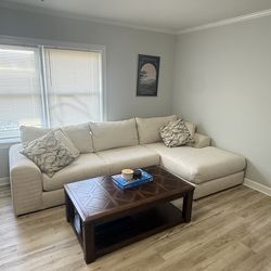 Cream Bouclé Sectional w/ Chaise (professionally cleaned)