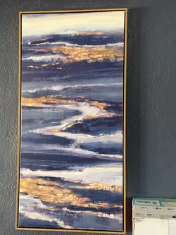 2x blue and gold abstract paintings