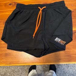 RunFast Black Athletic Shorts with Orange Drawstring