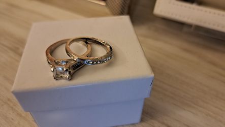 2pc Silver Princess cut stone gold filled rings sz 10 