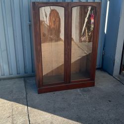 Vintage Glass Bookcase Or Cabinet Missing Wooden Shelves