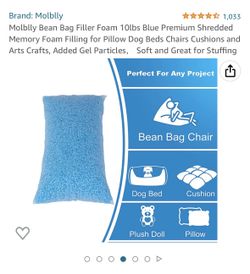 Molblly Bean Bag Filler Foam 10lbs Blue Premium Shredded Memory Foam  Filling for Pillow Dog Beds Chairs Cushions and Arts Crafts, Added Gel  Particles，