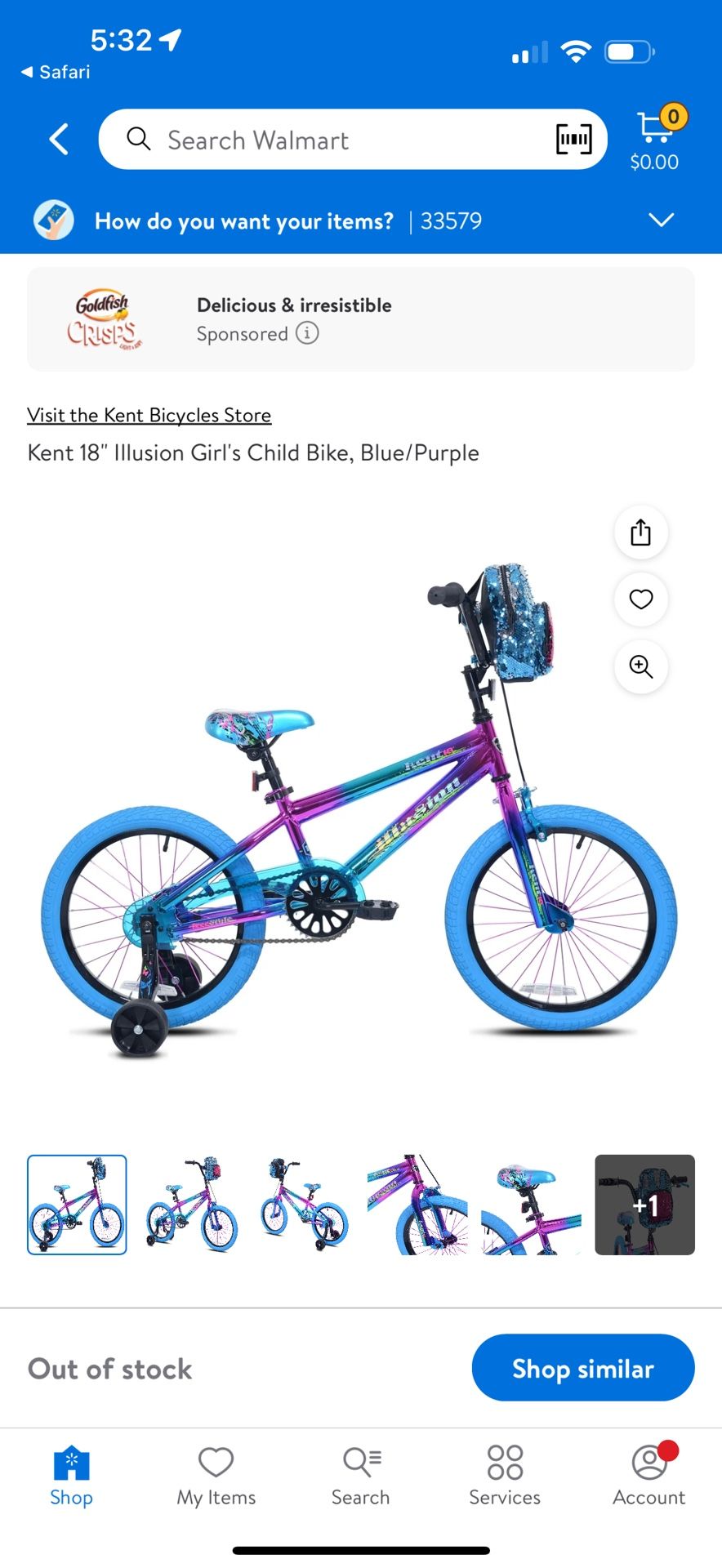 Girls 18inch Bike With Training Wheels