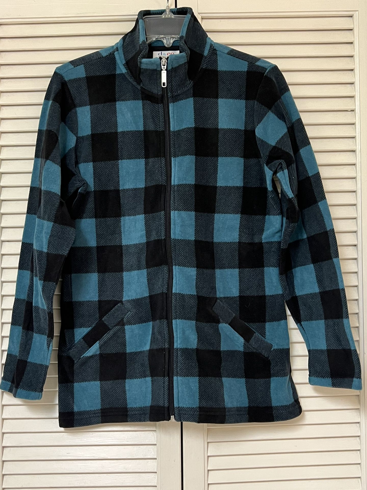 Denim & Co Women’s Blue & Black Plaid Flannel Zip Front Shirt - Size XXS - EUC