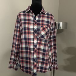 Banana Republic/ Shirt Blouse/ Size S /Red-Navy- Gray /Plaid Long Sleeve 