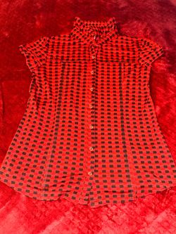 Red Black Gingham Button-Up Blouse