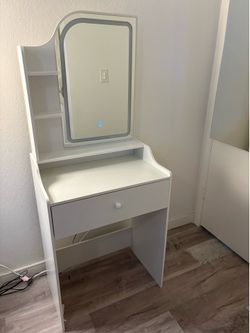 White Makeup Vanity with LED Mirror and stool