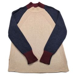 Orvis Womens Colorblock Mock Neck Knit Sweater Tan Navy Burgundy Size Small