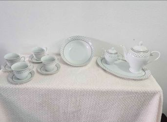 Lorren Home Trends by Lorenzo Verona Porcelain Tea Set White Silver DS-12 Pc Set