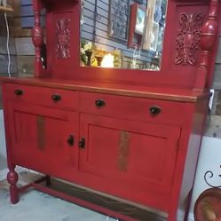 Vintage Solid Wood Red Buffet 