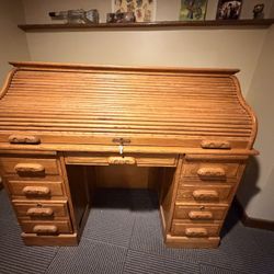 Oak Roll Top Desk with Char