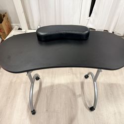 Professional 36''L Portable & Foldable Manicure Table Nail Technician Desk Workstation Manicure Table with Rolling Wheels,Drawer,Sponge,Free Carrying 