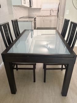 Dining Table + 4 Chairs (Tempered Glass)