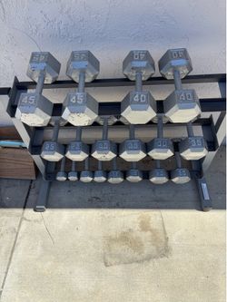 Dumbbells set pairs of 8,10,15,20,25,30,35,40,45,50,60.View the comment below regarding the price.