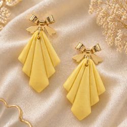 Yellow Fan Handmade Polymer Clay Earrings