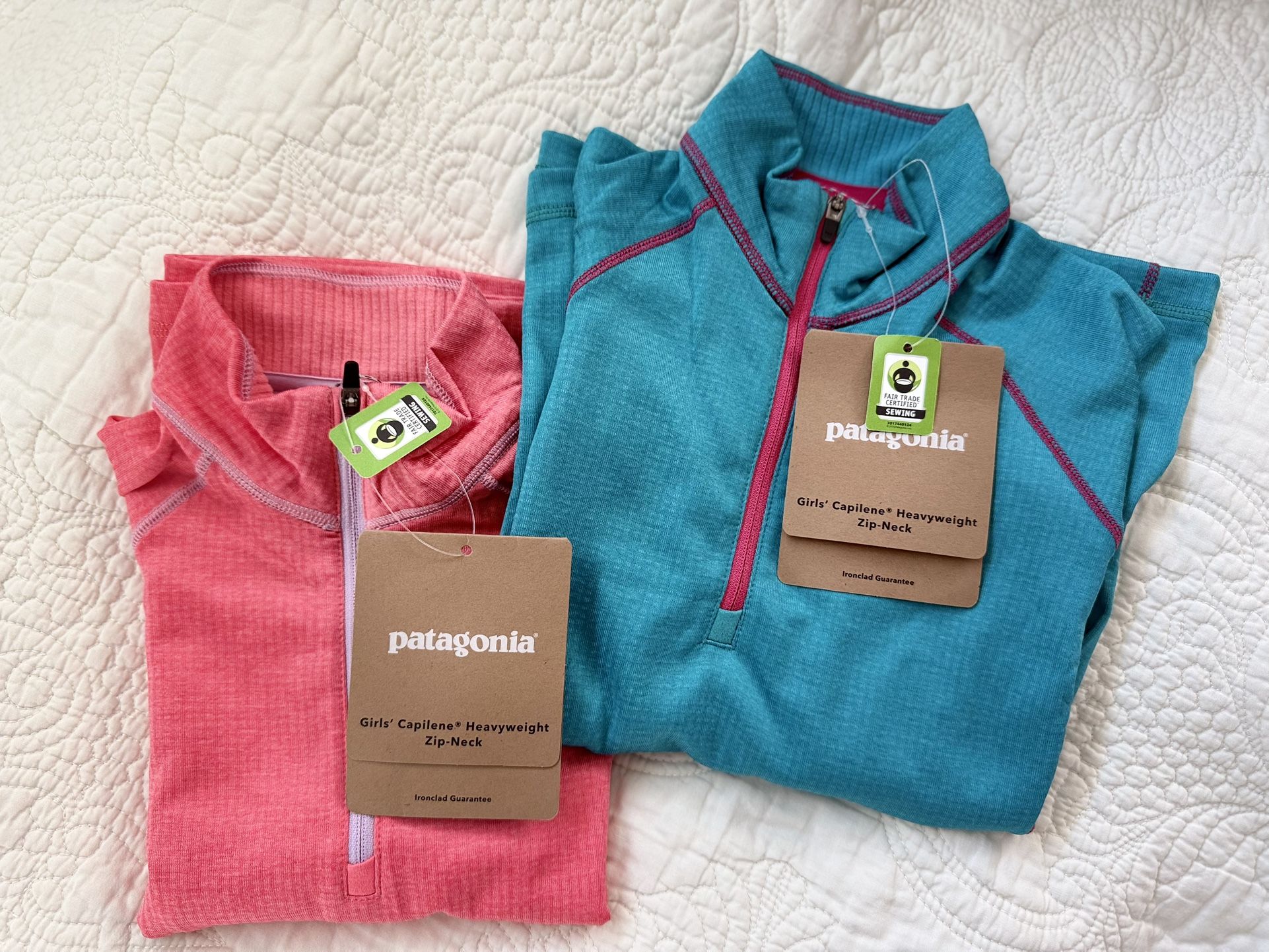 Set Of 2 NWT Patagonia Thermal Layers Heavyweight Capilene Zip Neck S (7-8) Pink And Teal