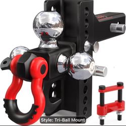TYT Heavy Duty Adjustable Trailer Hitch Tri-Ball Mount With Locks&Pin&Rotatable Tow Shackle, Fits 2-in Receiver, 6-7/8" Rise/Drop, 1-7/8" & 2" &2-5/16