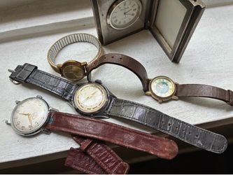 selection of vintage watches (5), & a silver travel clock & sm. picture frame by Bey Berk