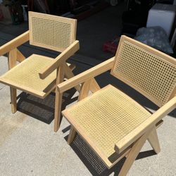 Pair Of Wooden Rattan Chairs