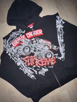Supreme Grave Digger Zip Up Hooded Sweatshirt “Black”