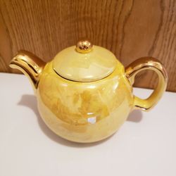 Yellow Lustreware Teapot with Gold Spout