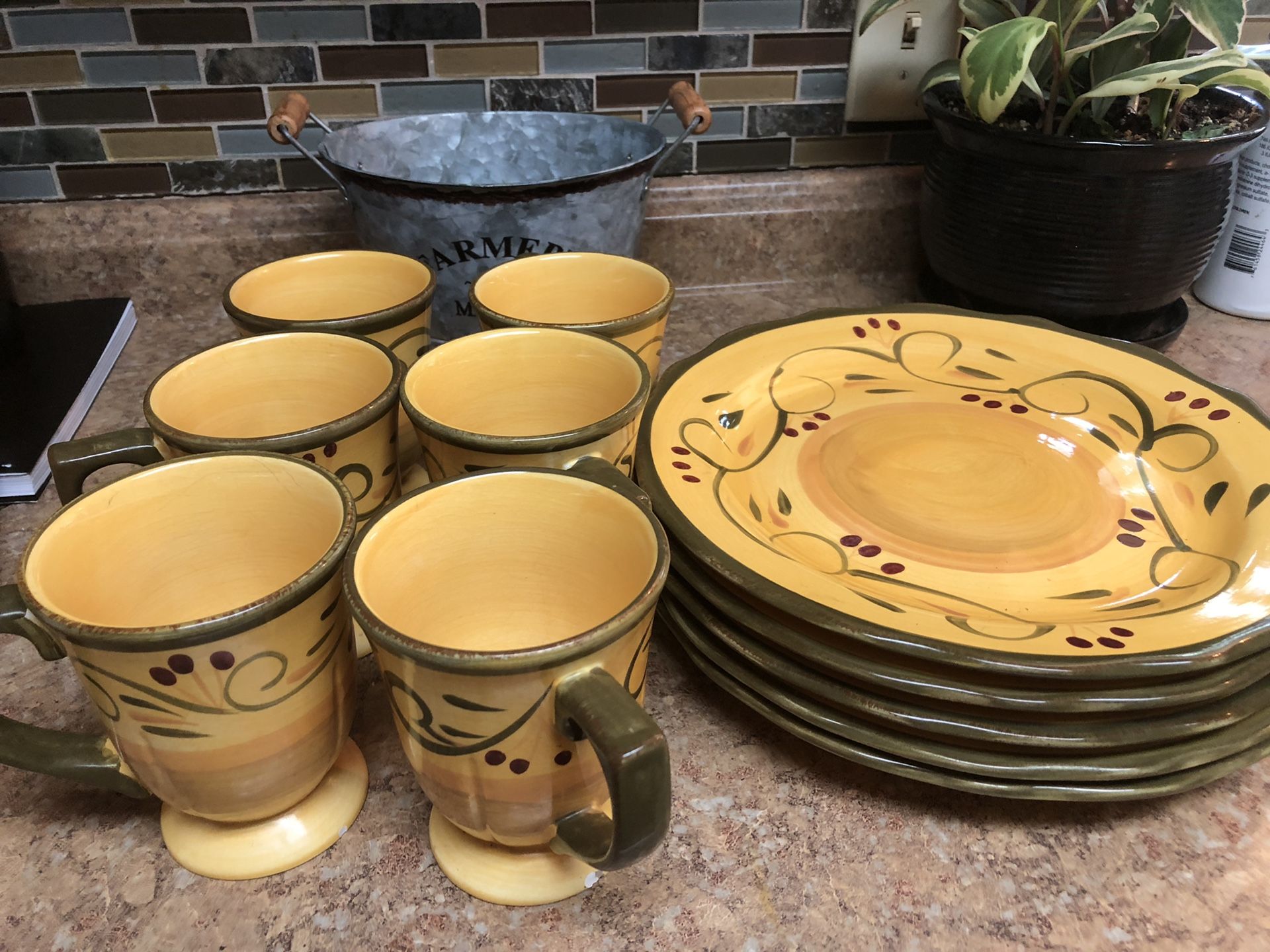 Matching plate and mug set.