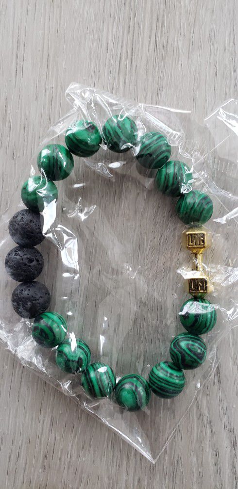 Brand New Flexible Barbell Natural Stone Bracelet,  Solid 