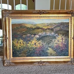 Large Framed Vineyard Landscape Wall Art – 46” x 34”