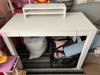 Complete Modern Vanity / Desk Setup – White Parsons Desk + Yellow Velvet Chair