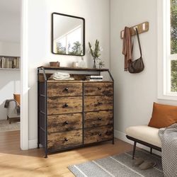 8 Drawer Dresser for Bedroom with Shelves Large Storage Organizer Unit for Closet Living Room Entryway Office Sturdy Steel Frame Wooden Top with Two A