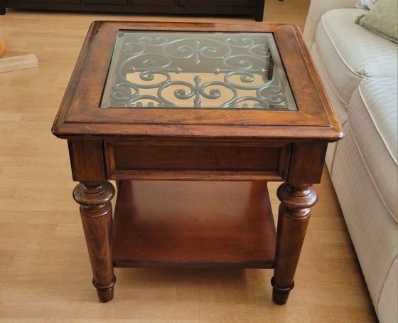 Bassett End Table - Wood, Glass & Metal