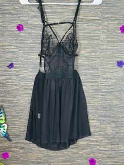 Black Lace Mesh Babydoll Slip Dress