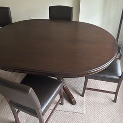 Pier One Pedestal Dining Table With 4 Leather Chairs