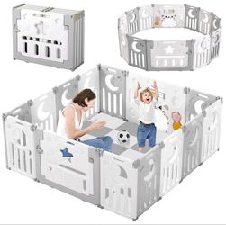 Folding Portable Large White Gray Baby Playpen