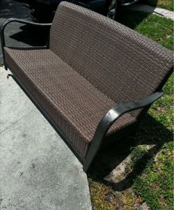 Wicker Patio Bench With Aluminum Arms 70” L