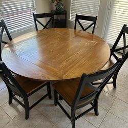Rustic Wood Drop Leaf Dining Table Set w/ 6 Chairs