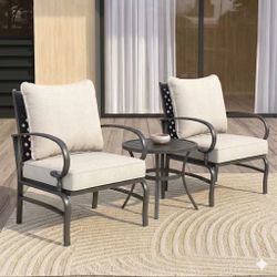 3-Piece Metal Outdoor Patio Conversation Chair Seating Set with Beige Cousins