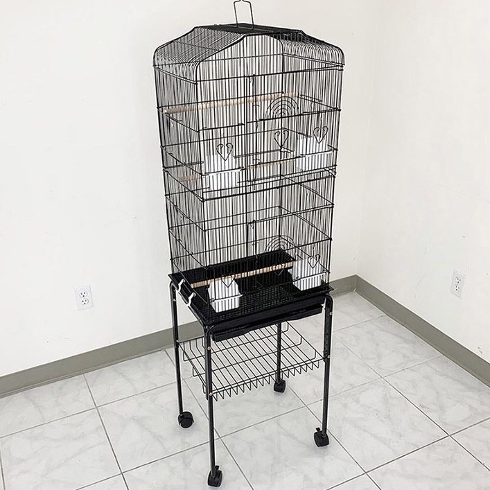 (NEW) $60 Small to Medium Bird Cage 60” Tall Parrot Parakeet Cockatiel Bird Cage 18x14x60” Rolling Stand