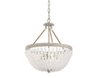 Kichler Kona Cay 3-Light Distressed Antique White Coastal Frosted Glass Bowl Medium Hanging Pendant Light