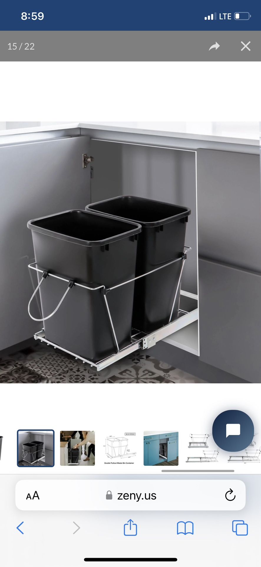 Cabinet Sliding Waste Bin for Kitchen Duo Pull-Out Recycle Cans Easy Access no show trash container