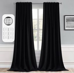 MIULEE Back Tab Blackout Curtains 120 Inch Long 2 Panels Set For Living Room Bedroom Privacy, Black Rod Pocket/Pinch Pleated Extra Long Thermal Insula